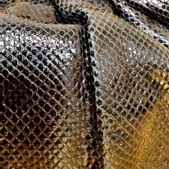 Carlo Fiori Leather Python Clutch With Gold Chain and Rhinestones - Picture 4 of 7